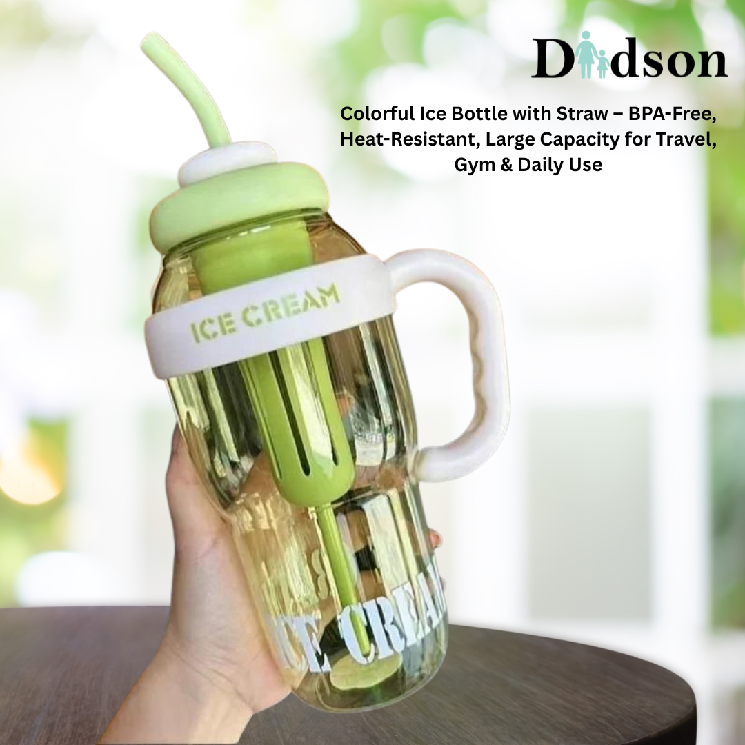 Ice Water Bottle with Handle and Straw.