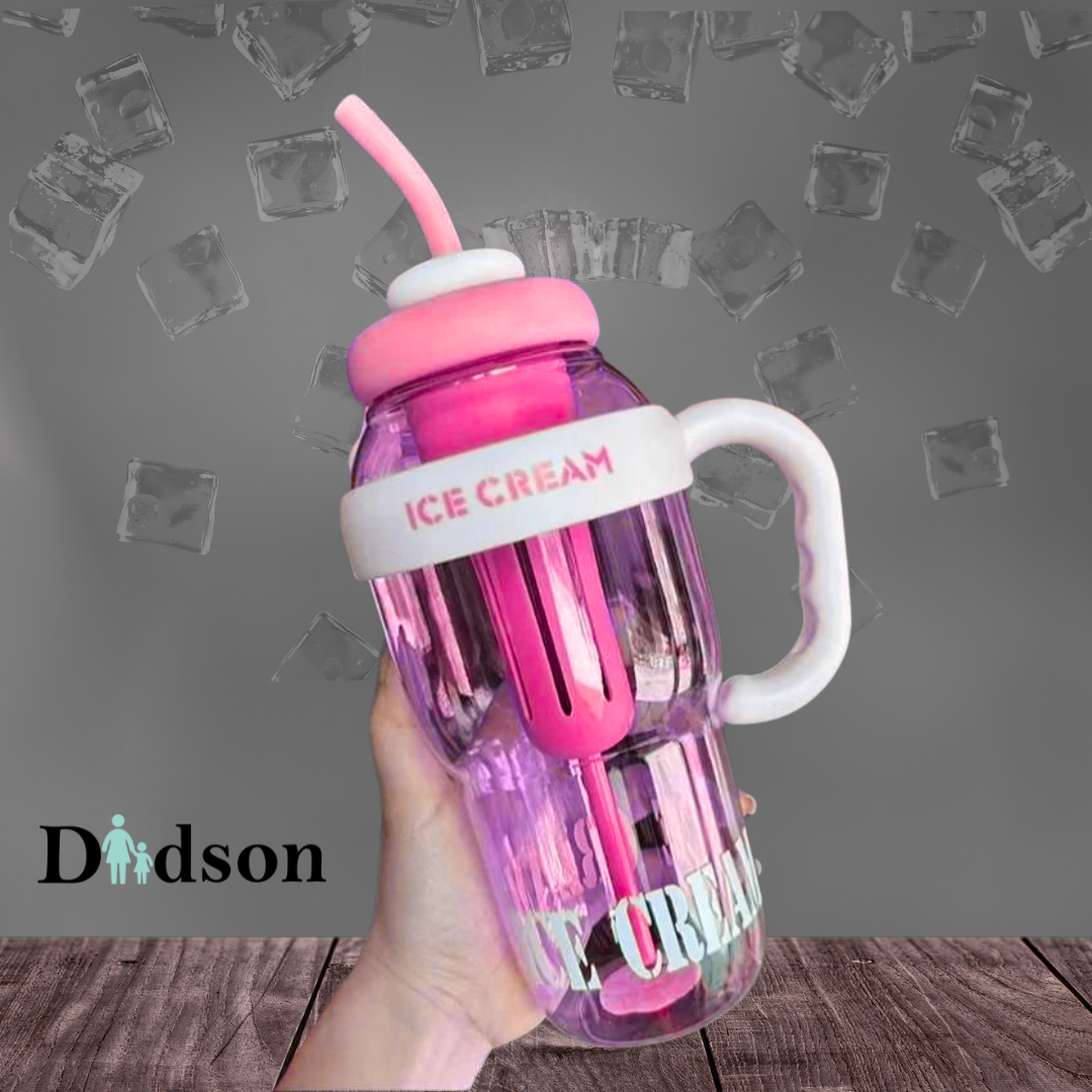 Ice Water Bottle with Handle and Straw.