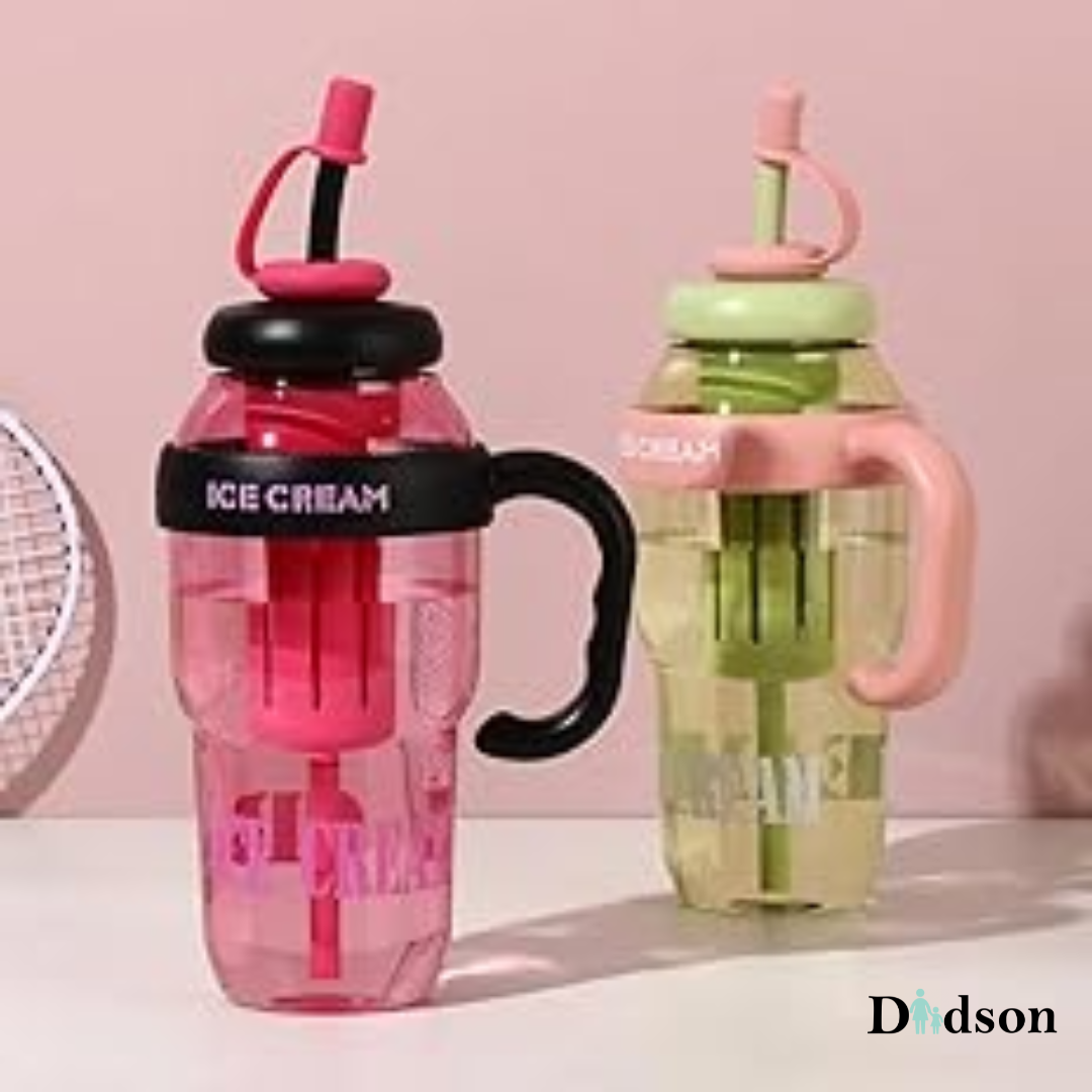 Ice Water Bottle with Handle and Straw.