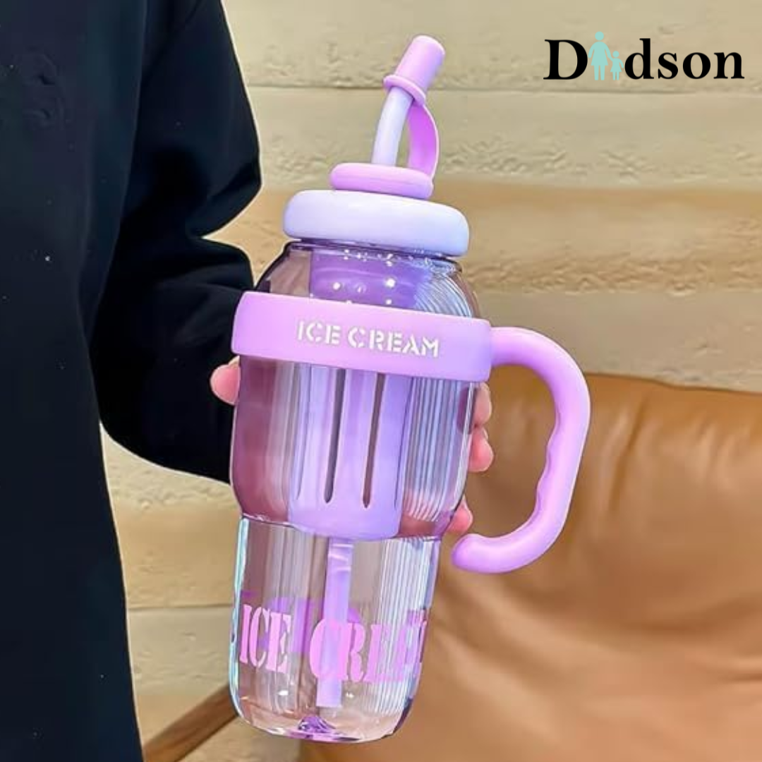 Ice Water Bottle with Handle and Straw.