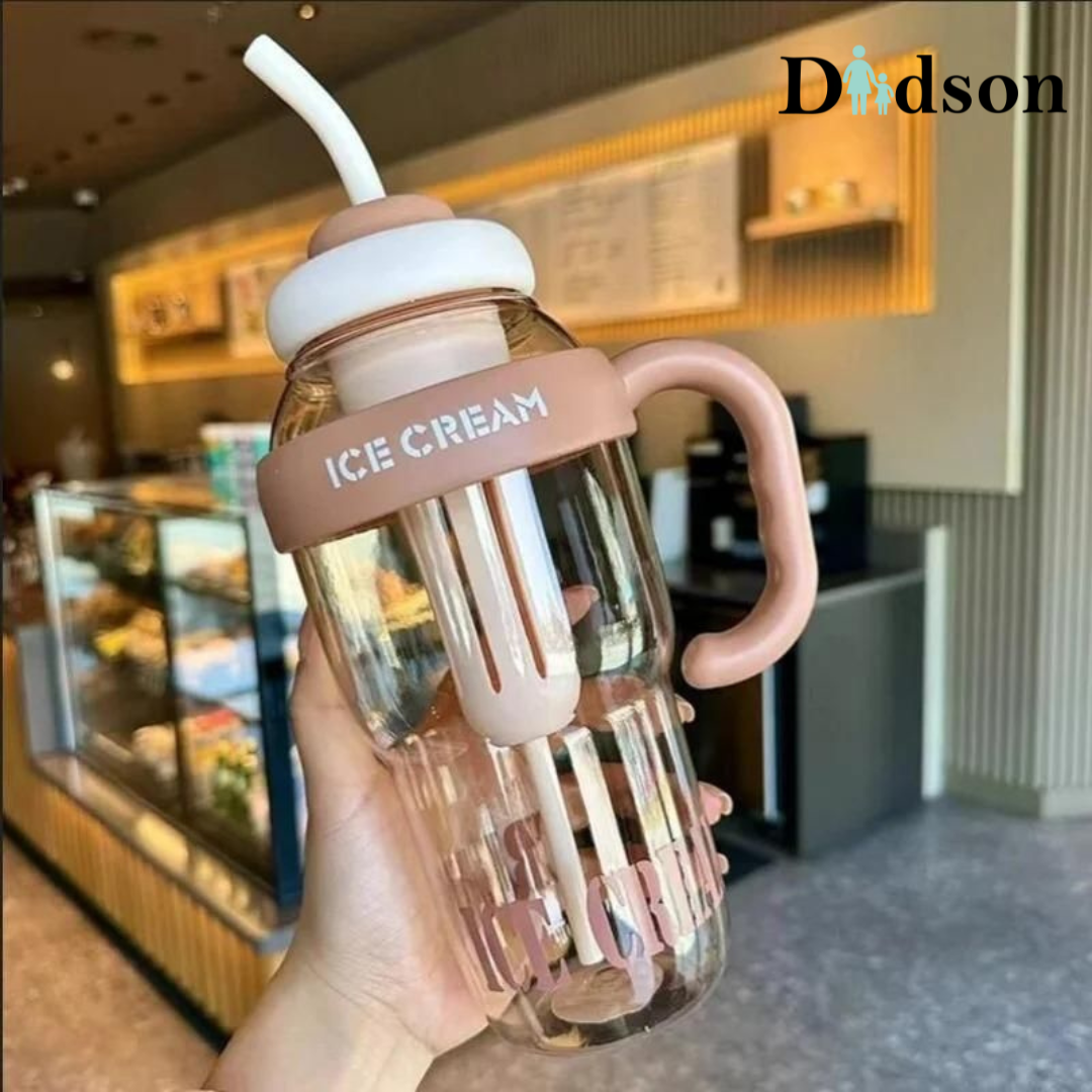 Ice Water Bottle with Handle and Straw.