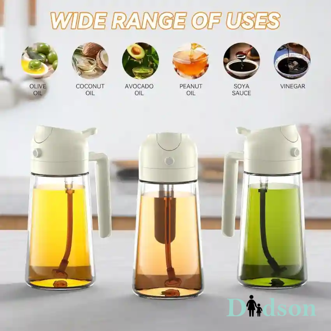 Oil Sprayer & Dispenser Bottle 2-in-1 Premium Glass– 500ML Food-Grade Oil Container for Air Fryer, Salad, BBQ & Cooking